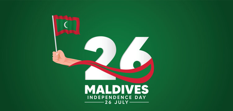 Maldives Independence Day 26 July hand with waving flag vector poster