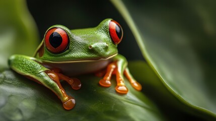 Obraz premium Red-eyed tree frog on leaf