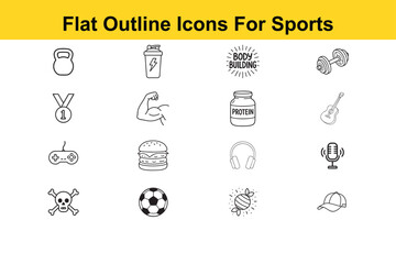 Diverse Outline Icons Representing Sports Hobbies and Lifestyle Activities on a White Background with Yellow Header