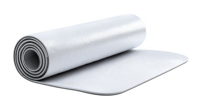 Rolled grey yoga mat isolated on transparent background
