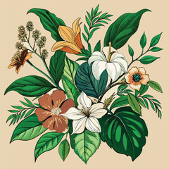 Classic Vintage Floral Art of Blooming Orchids in Elegant Style