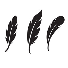 Set of Three Elegant Feather Silhouettes in Black on White Background