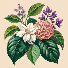 Classic Vintage Floral Art of Blooming Orchids in Elegant Style