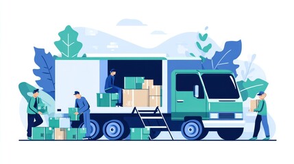 Moving truck with workers