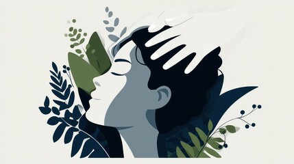 A woman receiving a head massage surrounded by foliage