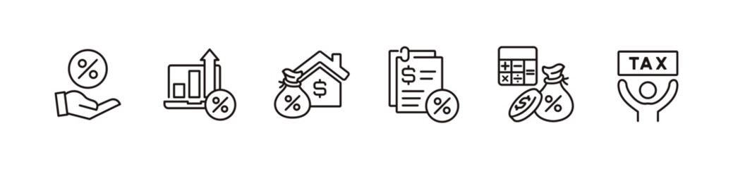 simple tax icon line set financial accounting income vat percent government payment tax rate signs vector outline illustration