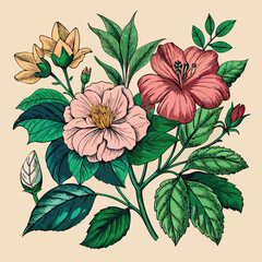 Classic Vintage Floral Art of Blooming Orchids in Elegant Style