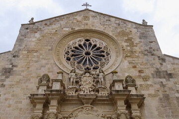 Rose window on the front of the Romanesque Otranto Cathedral, Apulia, Italy