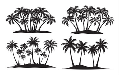 Obraz premium 4 Palm Tree Silhouette Collection - Exotic Tropical Paradise Vacation Dream Islands Sun Sand Seascape Tranquil Scene Caribbean Holiday Getaway