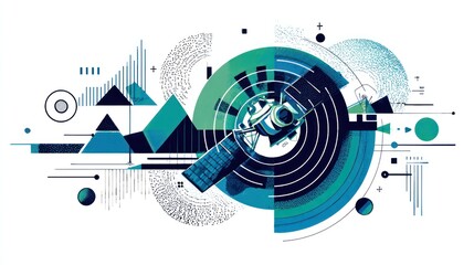 Abstract graphic design with teal and navy shapes