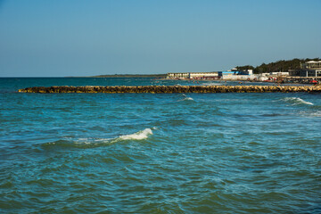 Blue sea and rocks of San Cataldo coast, in Salento. Lecce, Apulia Region, Italy