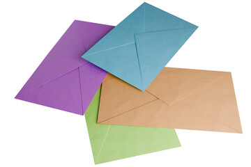 Colorfull paper letter envelopes mockup for your design, isolated, transparent background.