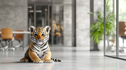 Tiger cub in modern office (1)