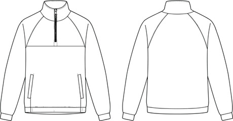 cad drawing flat vector illustration, half zip high neck technical jacket, fashion design template, outerwear windbreaker menswear womenwear © Titan