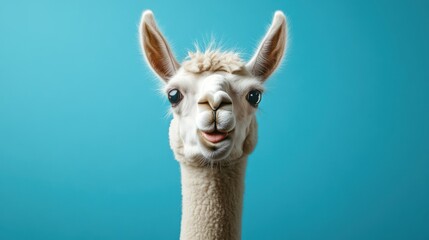 Obraz premium Funny llama portrait against a teal backdrop