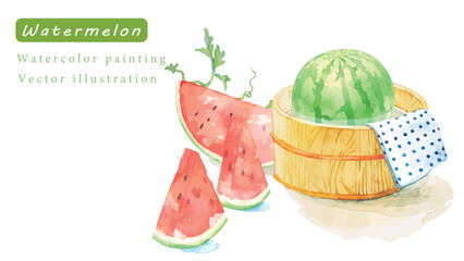水彩で描いた爽やかなヒマワリとスイカのベクターイラスト