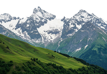 Obraz premium A range of snow-capped mountains, with a foreground of green hills