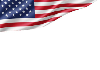 Fototapeta premium A United States flag, draped and flowing, occupies the upper left quadrant of the image