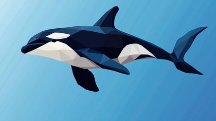 Obraz premium Orca in low poly style with blue background. Graphic rendering of killer whale in ocean