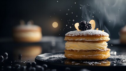 Dessert With Dark Elegant Background