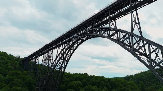 Drone Flythrough Under Mungstener Brucke with Scenic Sky and Nature in Germany