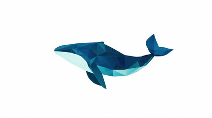 Fototapeta premium Low-poly illustration of a blue whale swimming against a crisp white background