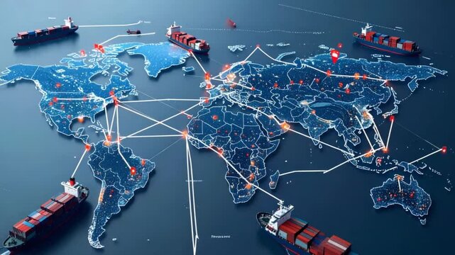 Global shipping network map illustration