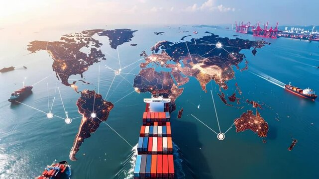 Global shipping network world map