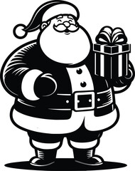 A happy santa claus with a gift box silhouette Vector Illustration isolated on a white background