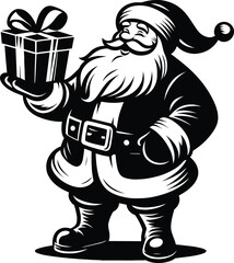 A happy santa claus with a gift box silhouette Vector Illustration isolated on a white background