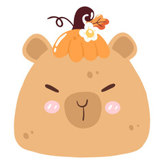 Autumn Cute Capybara with Pumpkin 