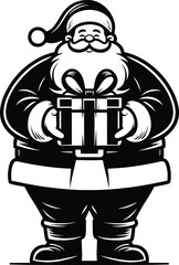 A happy santa claus with a gift box silhouette Vector Illustration isolated on a white background