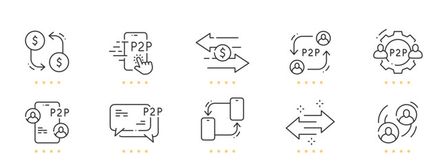 P2P, payment, transaction line icons. Editable stroke