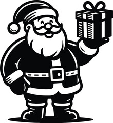 A happy santa claus with a gift box silhouette Vector Illustration isolated on a white background