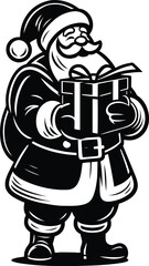 A happy santa claus with a gift box silhouette Vector Illustration isolated on a white background