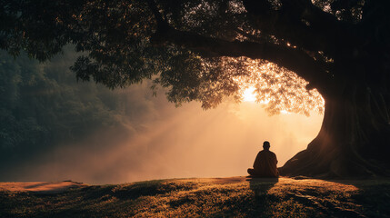 Peaceful Meditation Scene
朝の光に溶け込む修行の姿