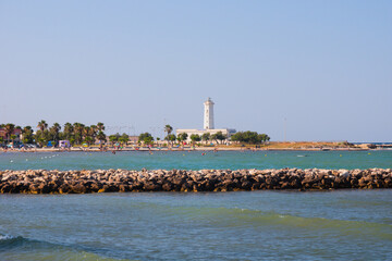 Punta San Cataldo di Lecce Lighthouse and San Cataldo coast, in Salento, Lecce, Apulia Region,...