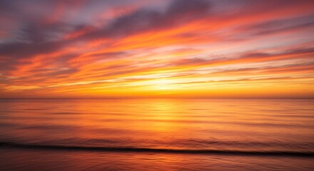 Fototapeta premium Fiery Dawn: Golden Sunrise Reflecting on Calm Ocean Waters with Cloud Streaks
