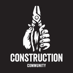 Vintage illustration of hand holding pliers logo