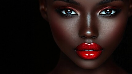 stunning african woman with bold red lips and perfect skin
