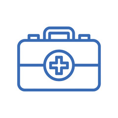 Blue outline of a medical first aid kit with a cross symbol