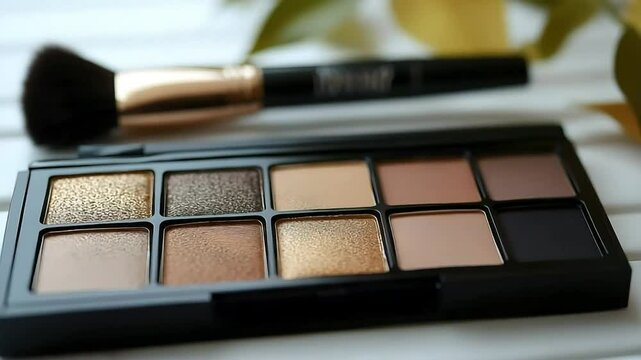 Eyeshadow Palette and Makeup Brush on White Background