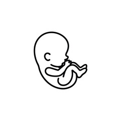 Simple black line drawing of a human fetus in a curled position on a white background