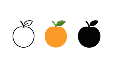 Evolution of peach icon: outline, color, and silhouette variations