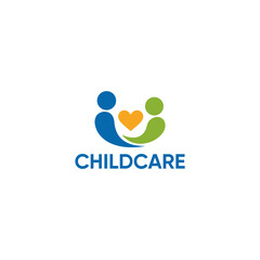 Childcare logo design featuring figures in blue and green holding a heart