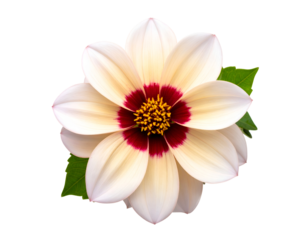 A captivating bloom featuring soft cream petals and a striking deep red heart with yellow stamens.