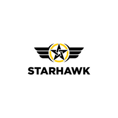 Elegant Starhawk Logo Design Featuring a Star, Wings, and Bold Typography