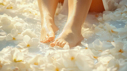 foot model among white roses

