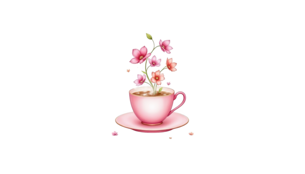 Elegant teacup overflowing with vibrant blossoms, a touch of spring