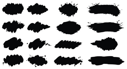 Collection of Black Brush Strokes and Ink Splatters